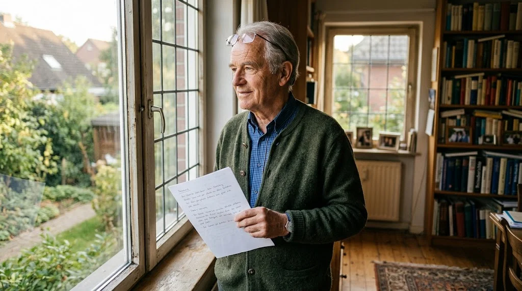 Senior pr&uuml;ft eine Seite seiner Rentenunterlagen