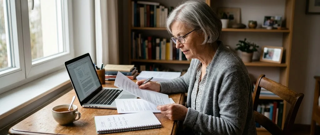 Rentner beim Durchsehen von Unterlagen